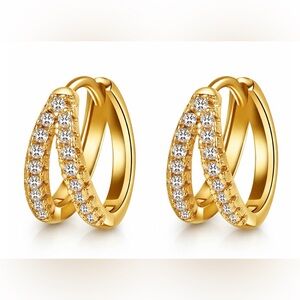 Elegant 18k Gold plated brass and Silver Crystal Hoop Earrings